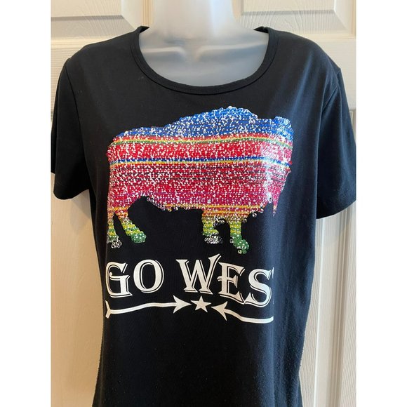 Go West Ladies Sequin Color Changing Buffalo Tee Size Medium - Picture 2 of 7